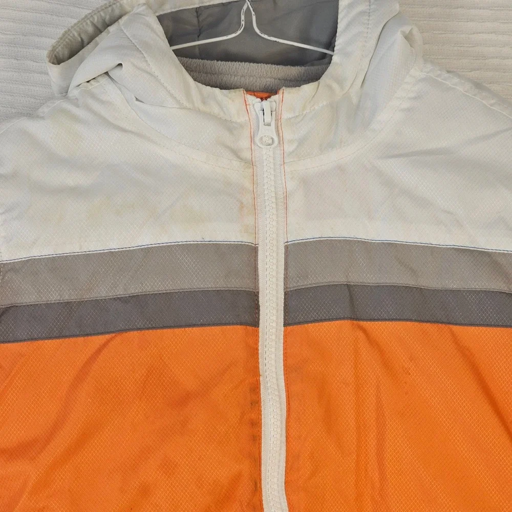 Old Navy Toddler Boys 3T Orange White Grey Colorblock Hooded Puffer Jacket